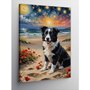 Kanvas Tablo Sevimli Köpek Ve Sahil