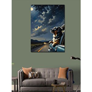 Kanvas Tablo Arabadaki Köpek Ve Ay 100x140 cm