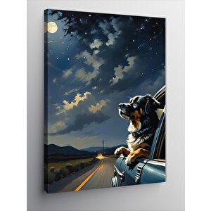 Kanvas Tablo Arabadaki Köpek Ve Ay 70x100 cm