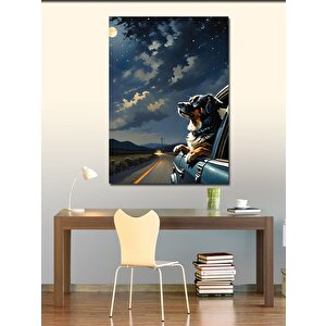Kanvas Tablo Arabadaki Köpek Ve Ay 70x100 cm