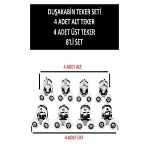 Teker 8’li Set Duşakabin Tekerleği Alt Üst Cam Kabin Rulman Makara 24 Mm Krom