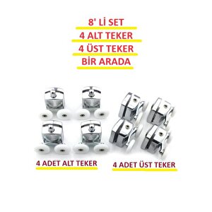 Teker 8’li Set Duşakabin Tekerleği Alt Üst Cam Kabin Rulman Makara 24 Mm Krom
