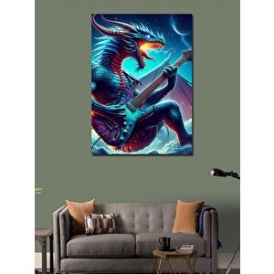 Kanvas Tablo Elektro Gitar Çalan Ejderha 100x140 cm