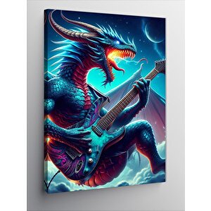 Kanvas Tablo Elektro Gitar Çalan Ejderha