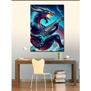 Kanvas Tablo Elektro Gitar Çalan Ejderha