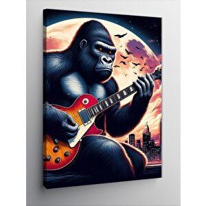Kanvas Tablo Elektro Gitar Çalan Goril