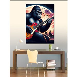 Kanvas Tablo Elektro Gitar Çalan Goril
