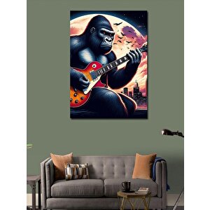 Kanvas Tablo Elektro Gitar Çalan Goril