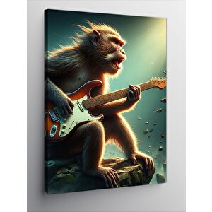 Kanvas Tablo Elektro Gitar Çalan Maymun