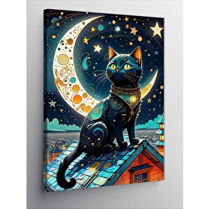 Kanvas Tablo Siyah Kedi Ve Gökyüzü