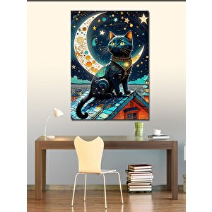 Kanvas Tablo Siyah Kedi Ve Gökyüzü