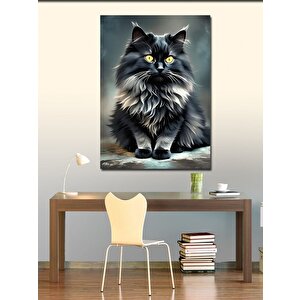 Kanvas Tablo Siyah Uzun Tüylü Kedi 100x140 cm