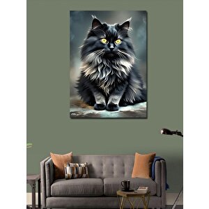 Kanvas Tablo Siyah Uzun Tüylü Kedi 100x140 cm