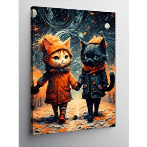 Kanvas Tablo El Ele Tutuşan Kediler 70x100 cm