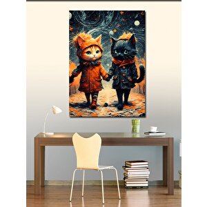 Kanvas Tablo El Ele Tutuşan Kediler 70x100 cm