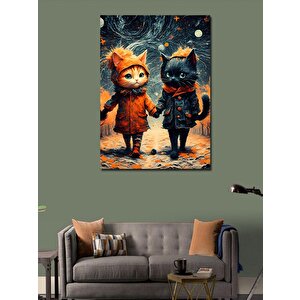 Kanvas Tablo El Ele Tutuşan Kediler 70x100 cm