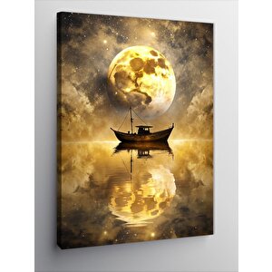 Kanvas Tablo Dolunay Ve Balıkçı Teknesi 70x100 cm