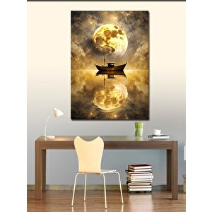 Kanvas Tablo Dolunay Ve Balıkçı Teknesi 70x100 cm