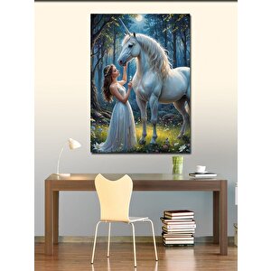 Kanvas Tablo Tek Boynuzlu At Ve Kadın 70x100 cm