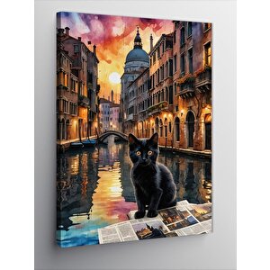 Kanvas Tablo Amsterdam Ve Siyah Kedi 100x140 cm