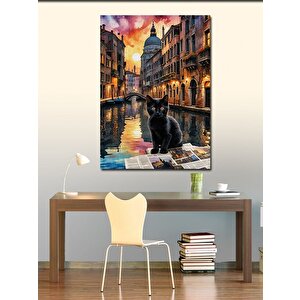 Kanvas Tablo Amsterdam Ve Siyah Kedi 100x140 cm