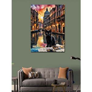 Kanvas Tablo Amsterdam Ve Siyah Kedi 100x140 cm