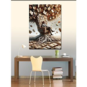 Kanvas Tablo Kitaptan Ağaçta Oturan Adam 70x100 cm