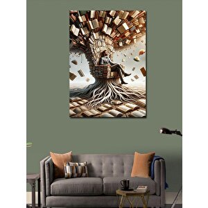Kanvas Tablo Kitaptan Ağaçta Oturan Adam 70x100 cm