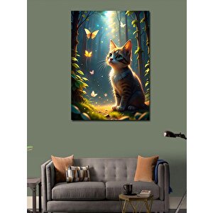 Kanvas Tablo Renkli Kelebekler Ve Kedi 70x100 cm
