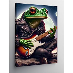 Kanvas Tablo Elektro Gitar Çalan Kurbağa