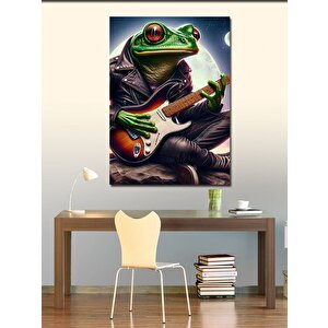 Kanvas Tablo Elektro Gitar Çalan Kurbağa