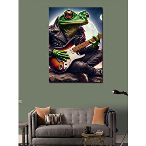 Kanvas Tablo Elektro Gitar Çalan Kurbağa