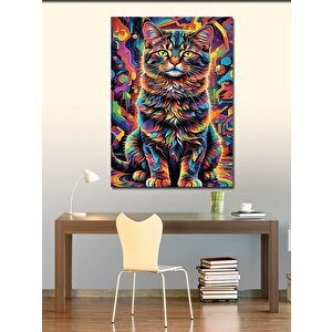 Kanvas Tablo Desenli Boyalar Ve Kedi 100x140 cm