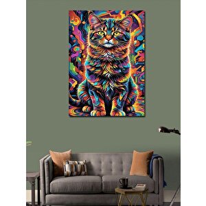 Kanvas Tablo Desenli Boyalar Ve Kedi 100x140 cm