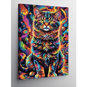 Kanvas Tablo Desenli Boyalar Ve Kedi