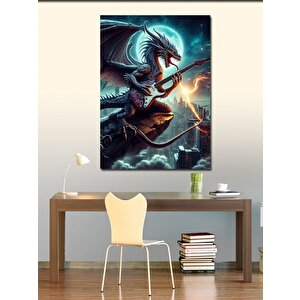 Kanvas Tablo Elektro Gitar Çalan Ejderha 100x140 cm