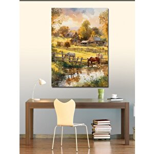 Kanvas Tablo Köy Evi Ve Atlar 100x140 cm