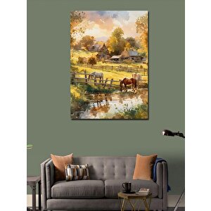 Kanvas Tablo Köy Evi Ve Atlar 100x140 cm