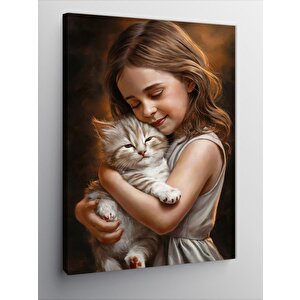 Kanvas Tablo Yavru Kedi Ve Kız 70x100 cm