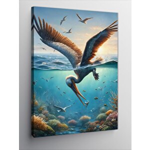 Kanvas Tablo Balık Avlayan Pelikan 100x140 cm