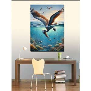 Kanvas Tablo Balık Avlayan Pelikan 100x140 cm