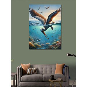 Kanvas Tablo Balık Avlayan Pelikan 100x140 cm