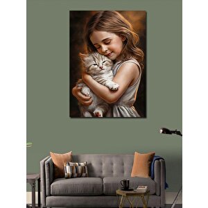 Kanvas Tablo Yavru Kedi Ve Kız