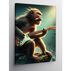 Kanvas Tablo Elektro Gitar Çalan Maymun 100x140 cm