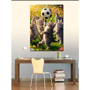 Kanvas Tablo Futbol Oynayan Kediler 100x140 cm