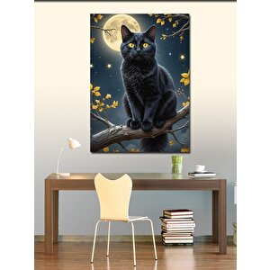Kanvas Tablo Siyah Kedi Ve Dolunay