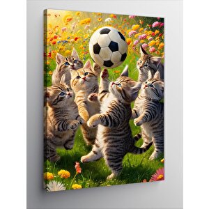 Kanvas Tablo Futbol Oynayan Kediler