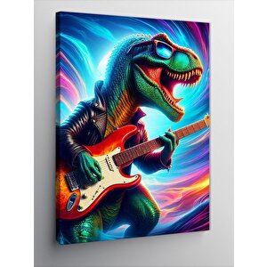 Kanvas Tablo Elektro Gitar Çalan Dinozor 70x100 cm
