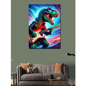 Kanvas Tablo Elektro Gitar Çalan Dinozor 70x100 cm