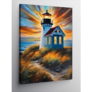 Kanvas Tablo Deniz Feneri Ve Ev 100x140 cm